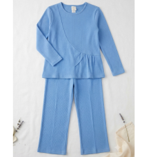 ZX105: Girls 2 Piece Rib Outfit- Blue (4-12 Years)